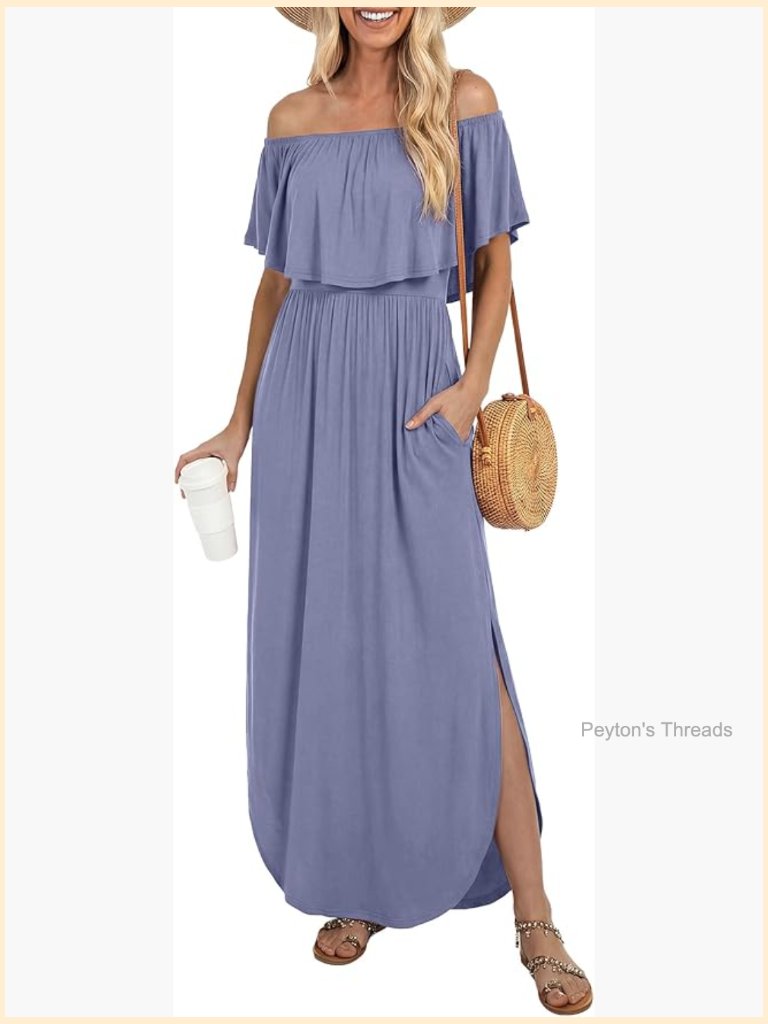 Off Shoulder Ruffle Maxi Dress With Pockets